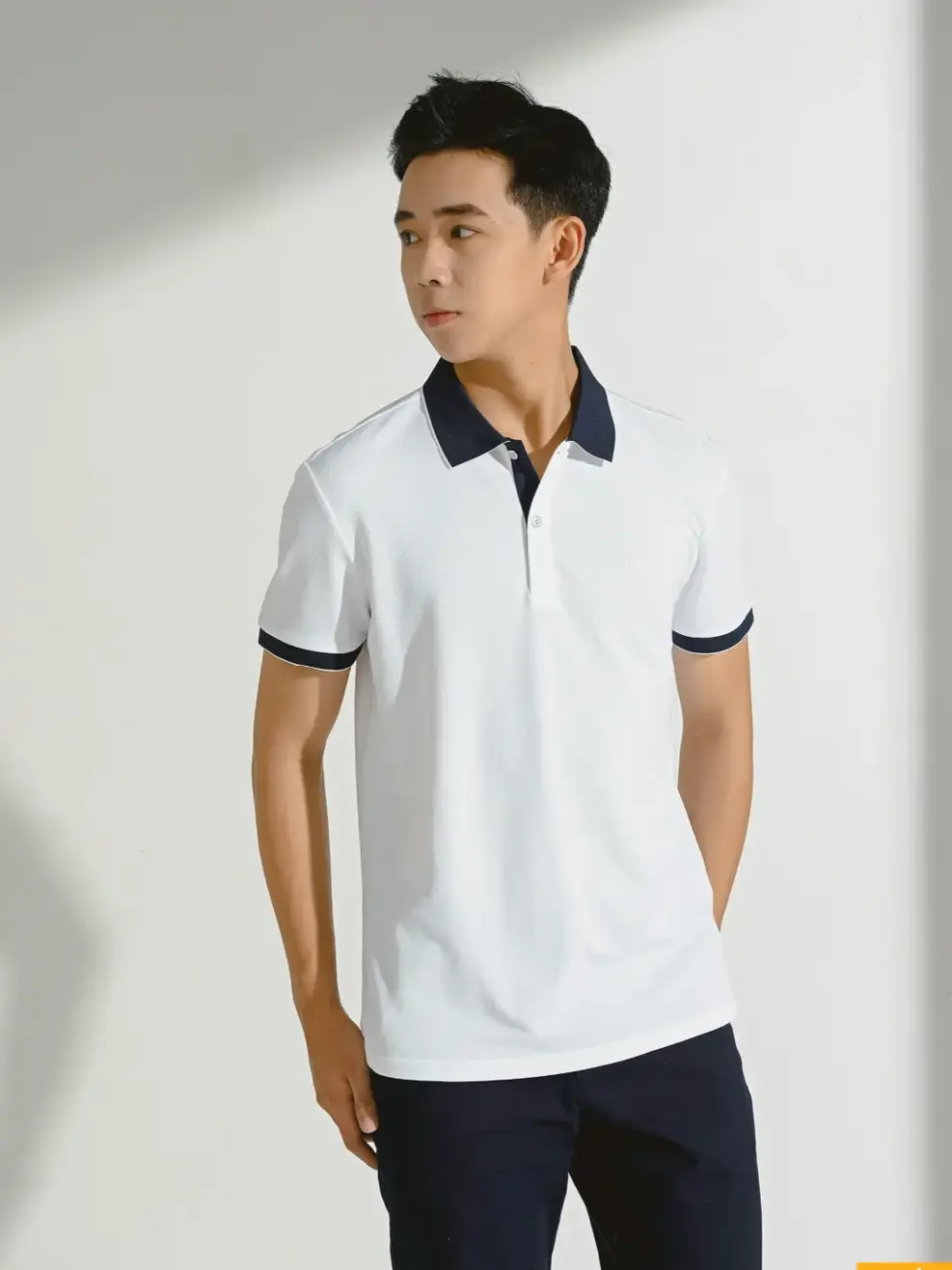 Áo Polo Nam Cà Phê Phối Nẹp (APM3635)) - TRẮNG PHỐI TÍM THAN - M