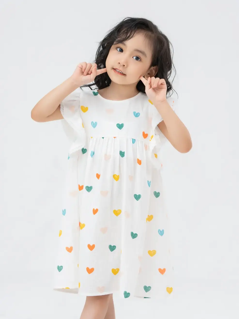 Đầm Kid Họa Tiết Trái Tim Phối Dây Ren - Trắng Họa Tiết. - 2