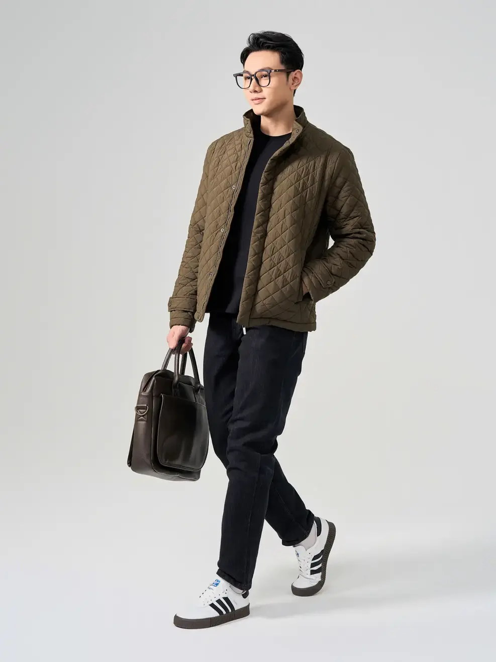 Áo Phao Nam Trần Trám Nẹp Giấu Khoá - Rêu - M