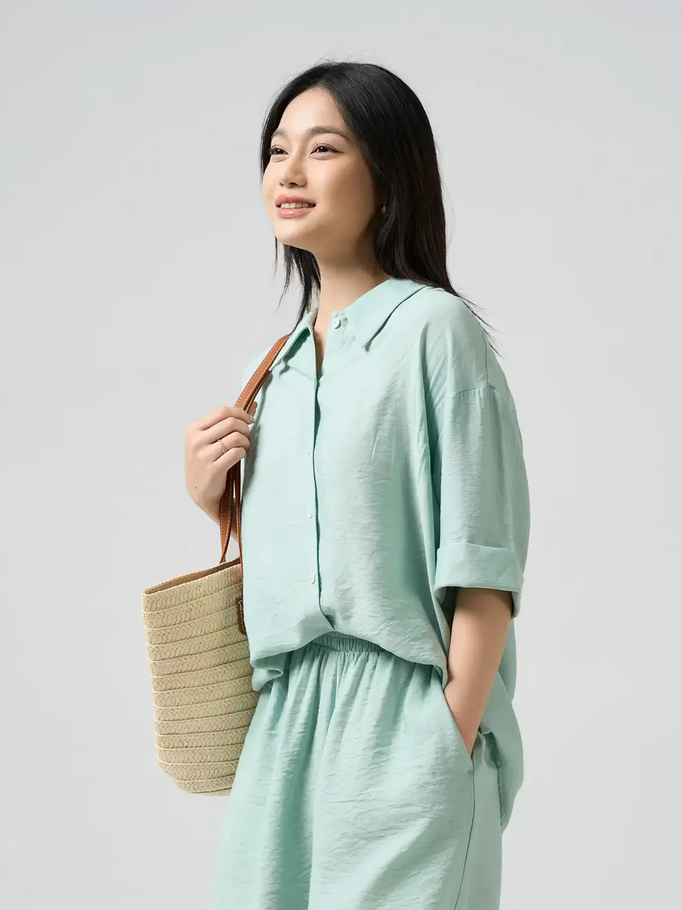 Bộ Đồ Áo Sơ Mi Dáng Rộng Vừa Vặn - Green 103 - M