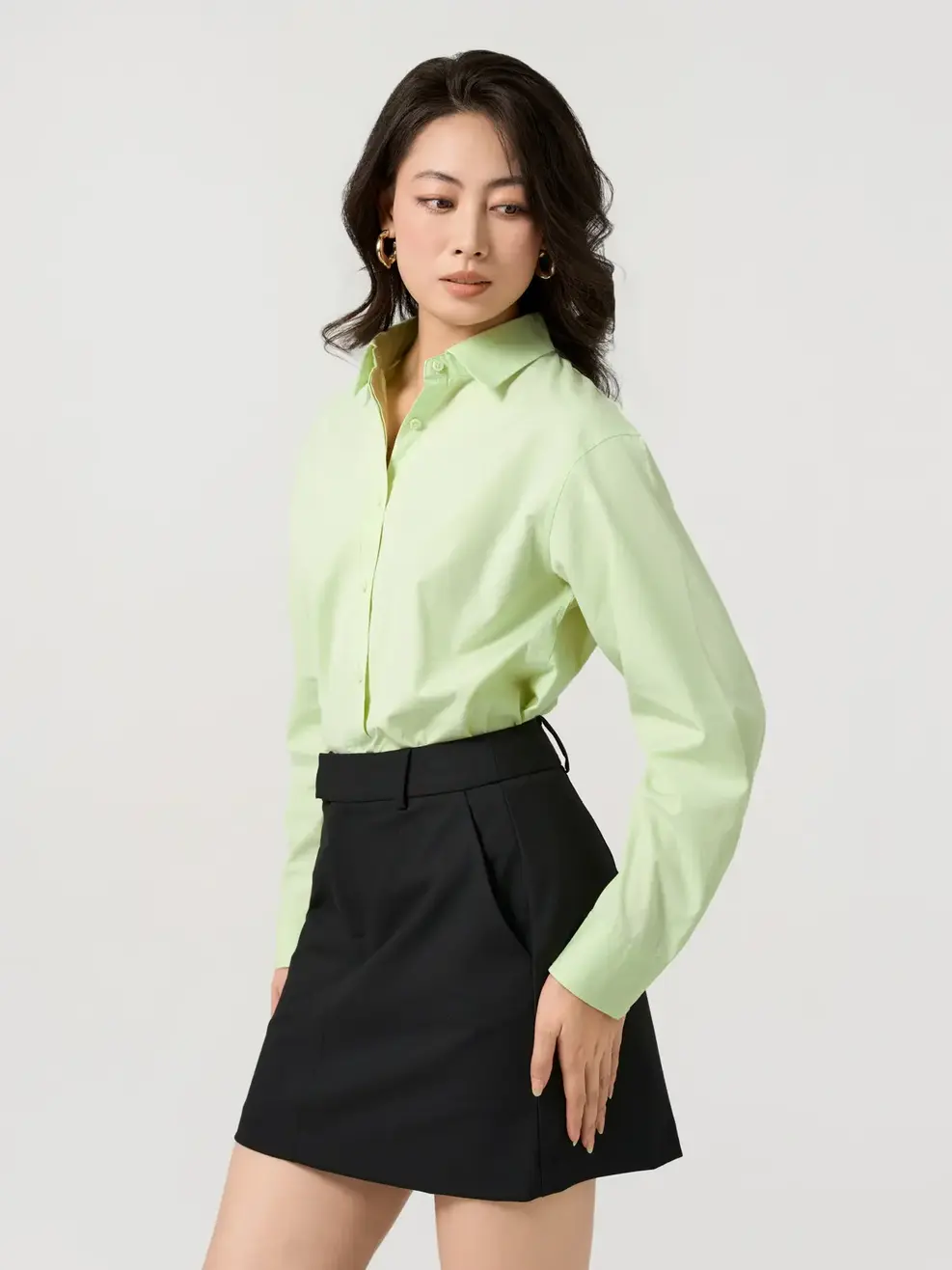 Sơ Mi Dài Tay Nữ Cotton Thô Casual  - Xanh cốm - S