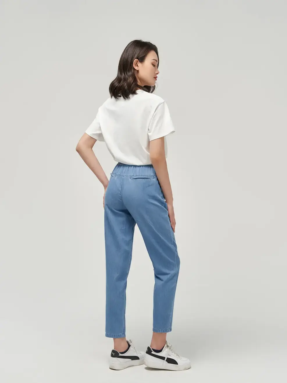 Quần Jean baggy cạp chun - Xanh - 27