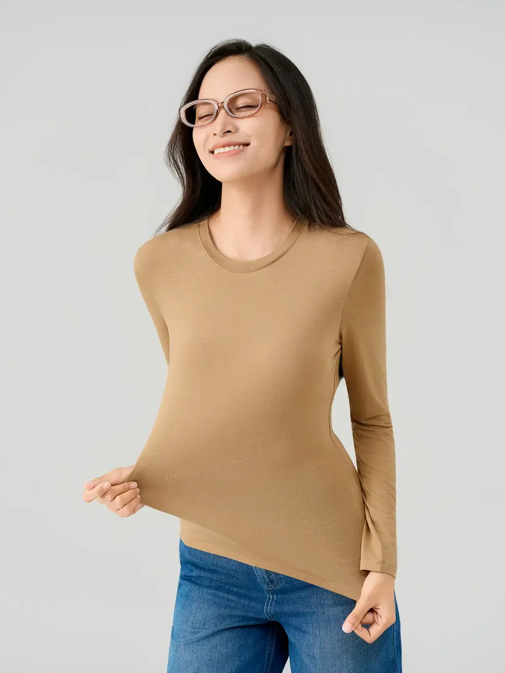 Áo Phông Giữ Nhiệt Nữ Cổ Tròn Slimfit - Nâu 124 - S