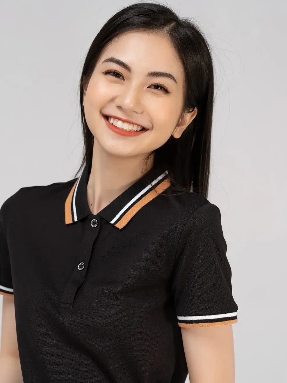 Polo nữ mắt chim phối bo 02 - Đen - L