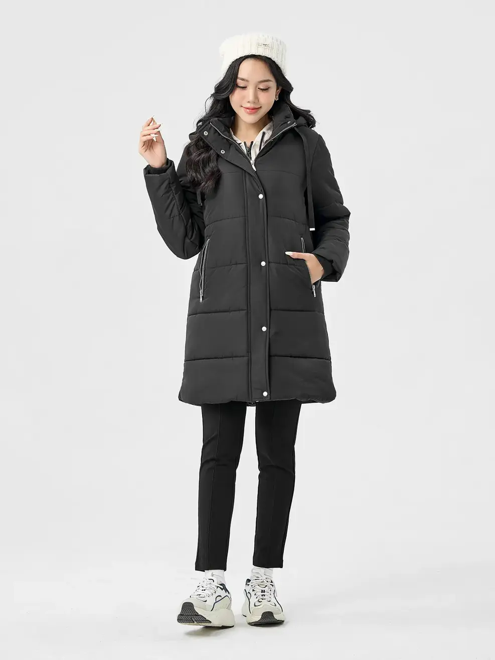 Phao Vip Nữ Dáng Dài  Khóa Phối Siêu Ấm - Đen - S