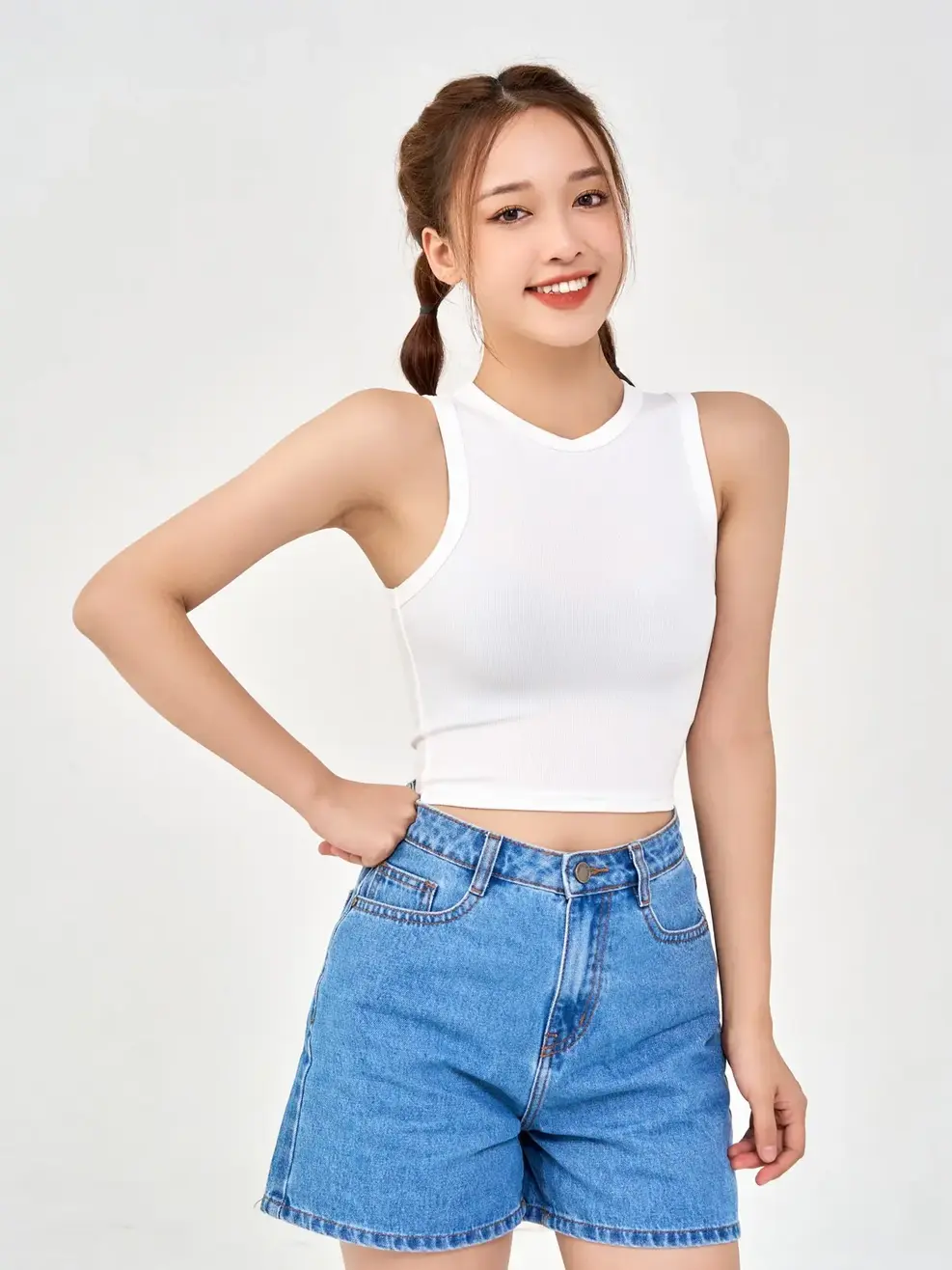 Áo 3 Lỗ Nữ Thun Rip Cơ Bản - Trắng 1 - S