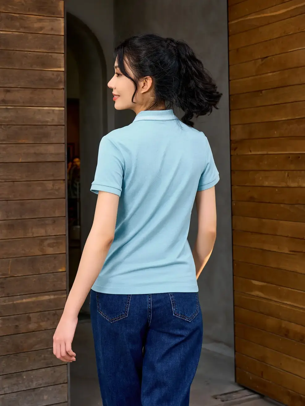 Áo polo nữ mắt chim melange Classic - Xanh Lam - S