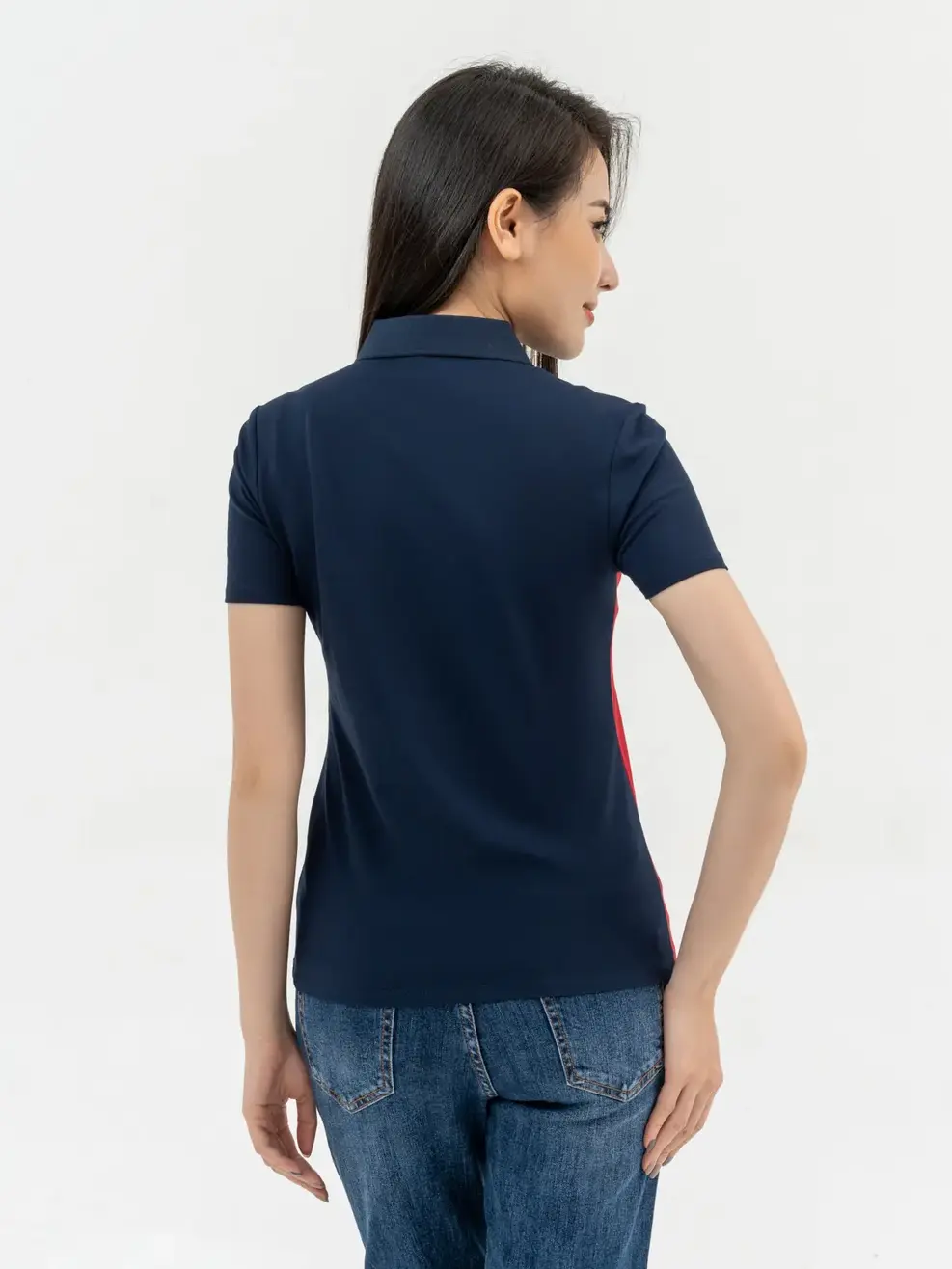 Áo Polo Nữ Mắt Chim Phối Màu In Kẻ - Đỏ - S