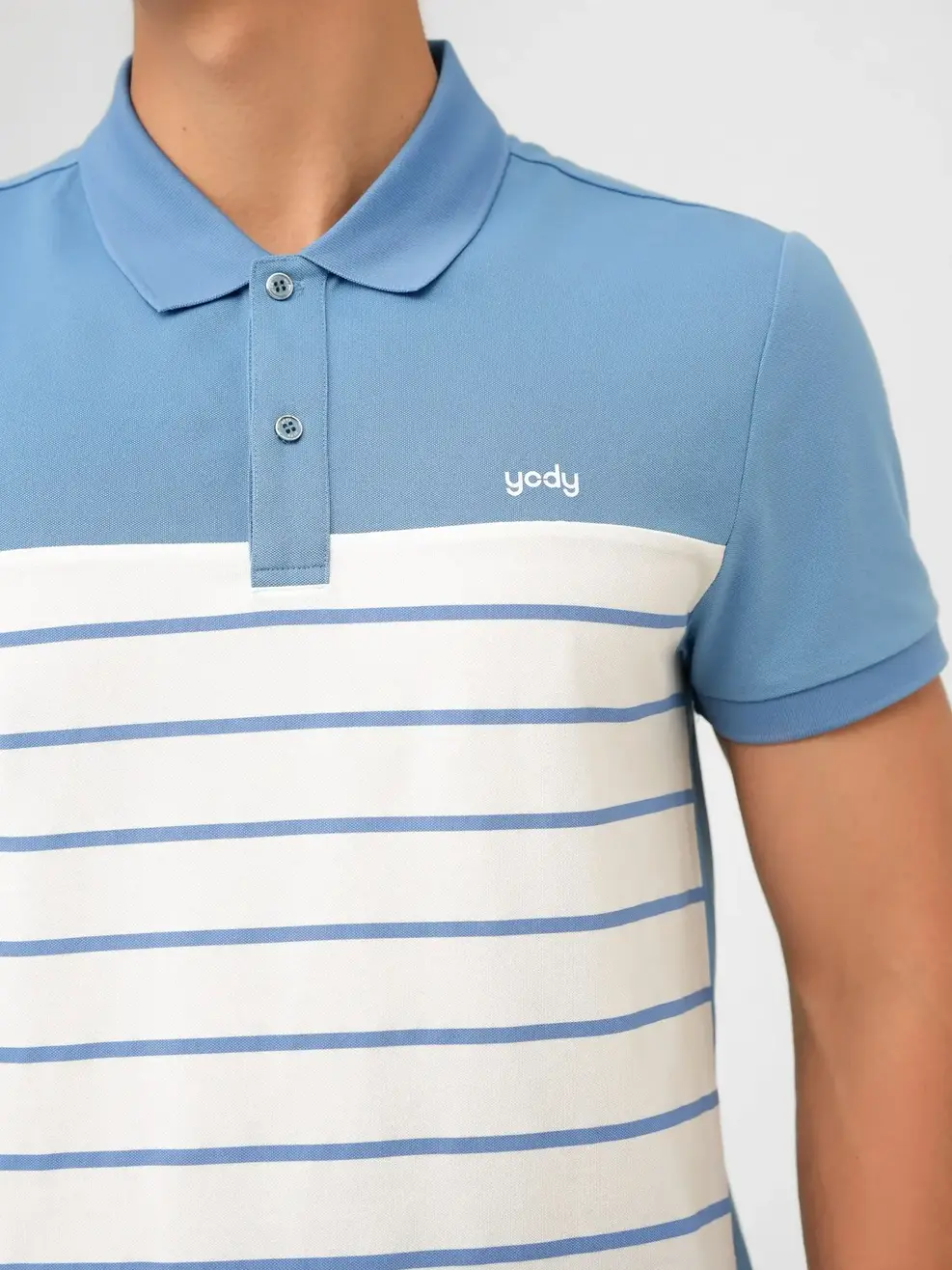 Áo Polo Nam Mắt Chim Phối Màu In Kẻ - Xanh - M