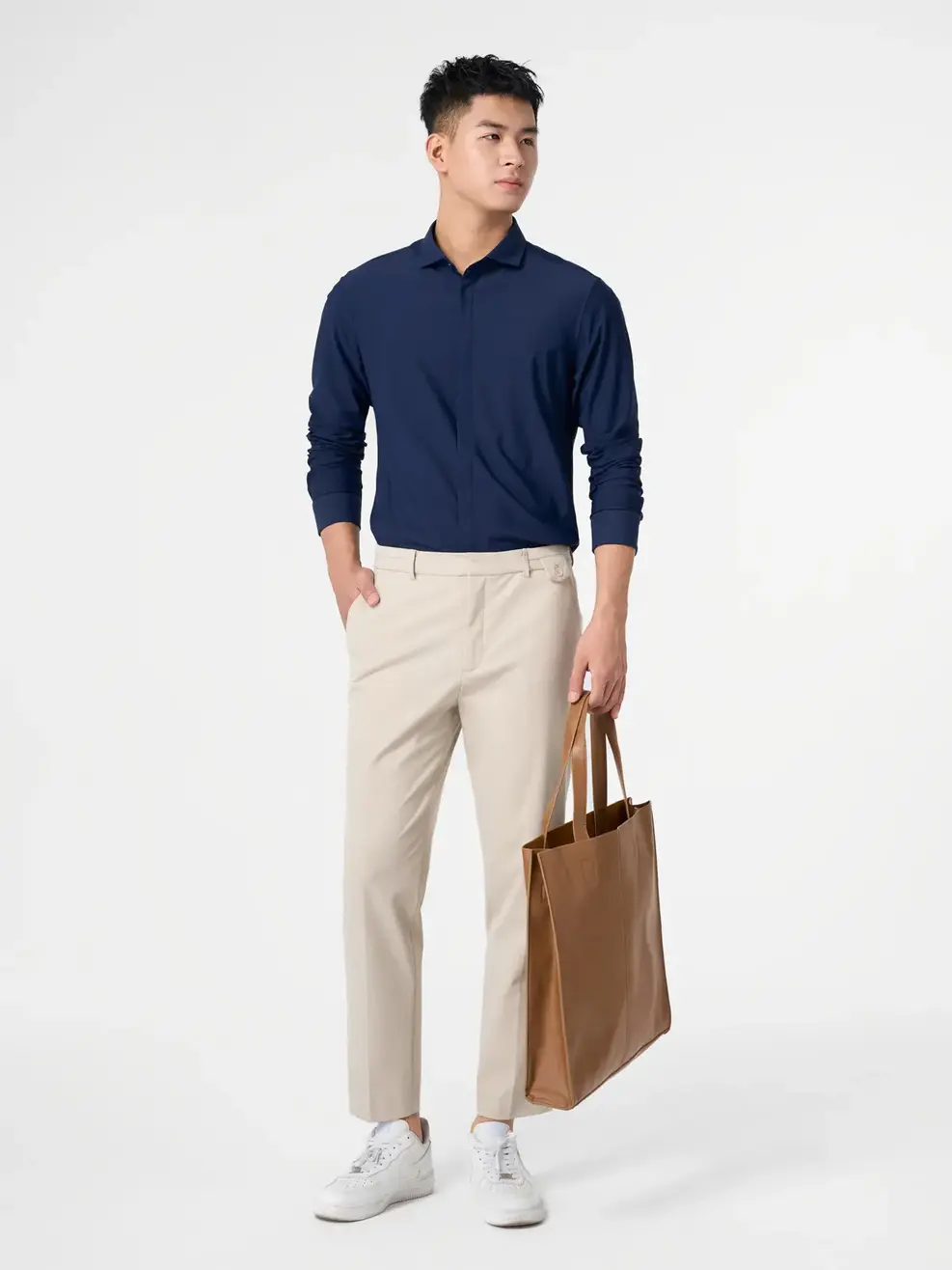 Sơ Mi Dài Tay Nam Knit Tay Kiểu - Tím than - M