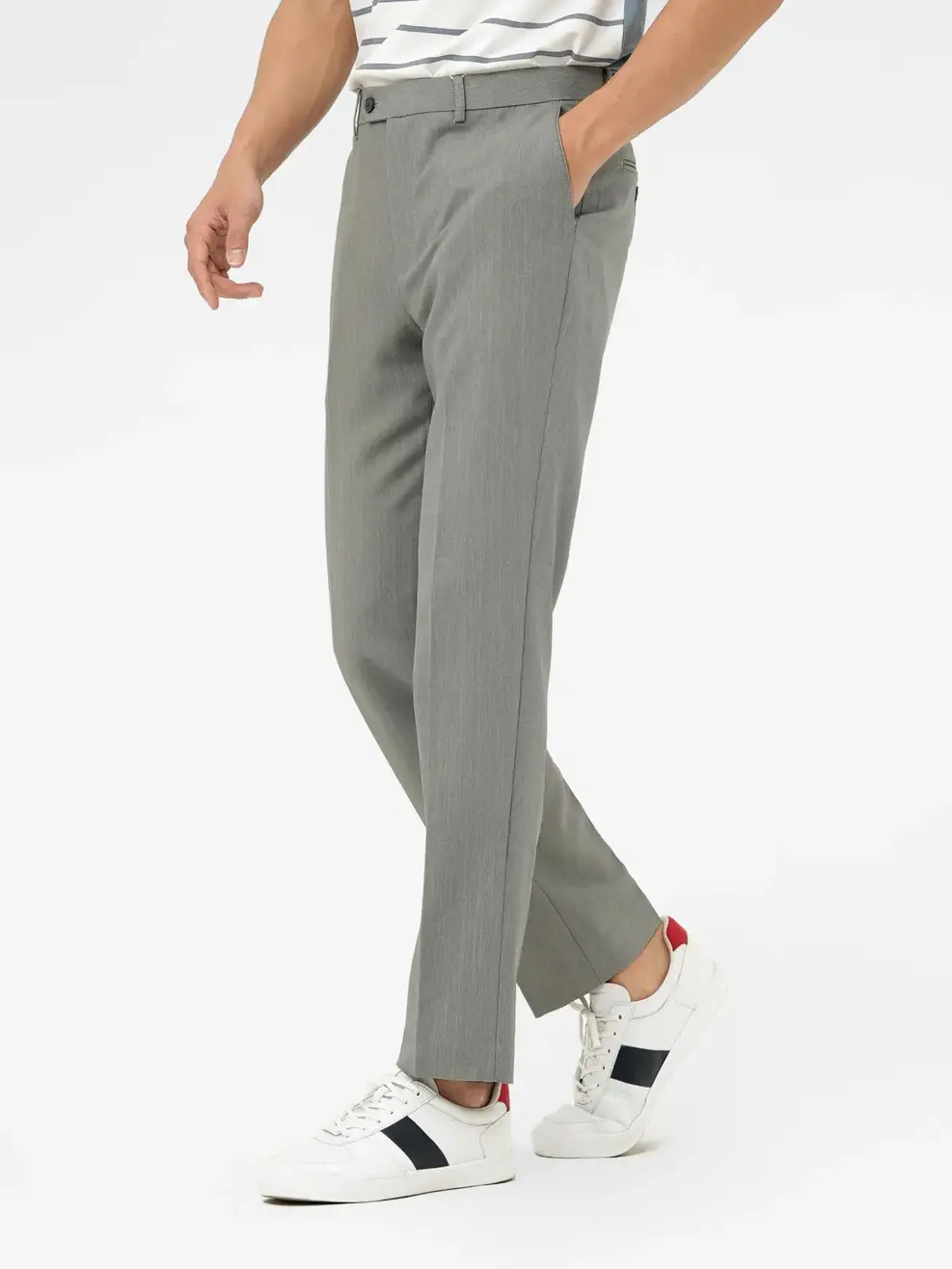 Quần Âu Nam Nano Melange Slim Fit - Ghi - 29