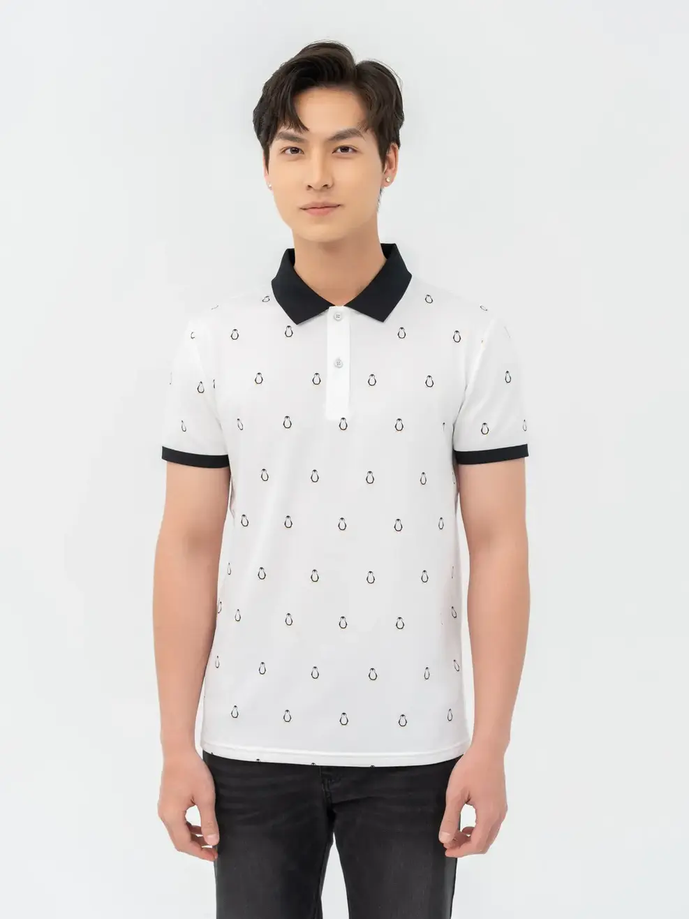 Áo Polo Nam Mắt Chim In Chim Cánh Cụt - Trắng - M