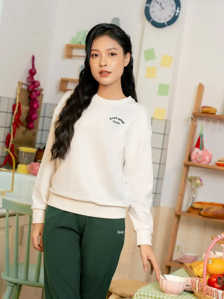 Bộ đông nữ dáng rộng - Trắng Xanh - S