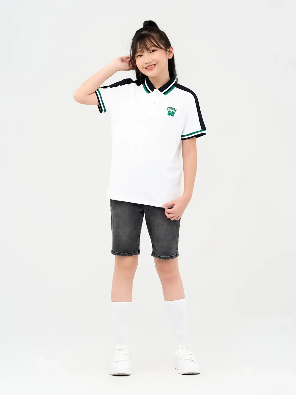 Polo Trẻ Em Cafe Phối Tay - Trắng phối đen - 8