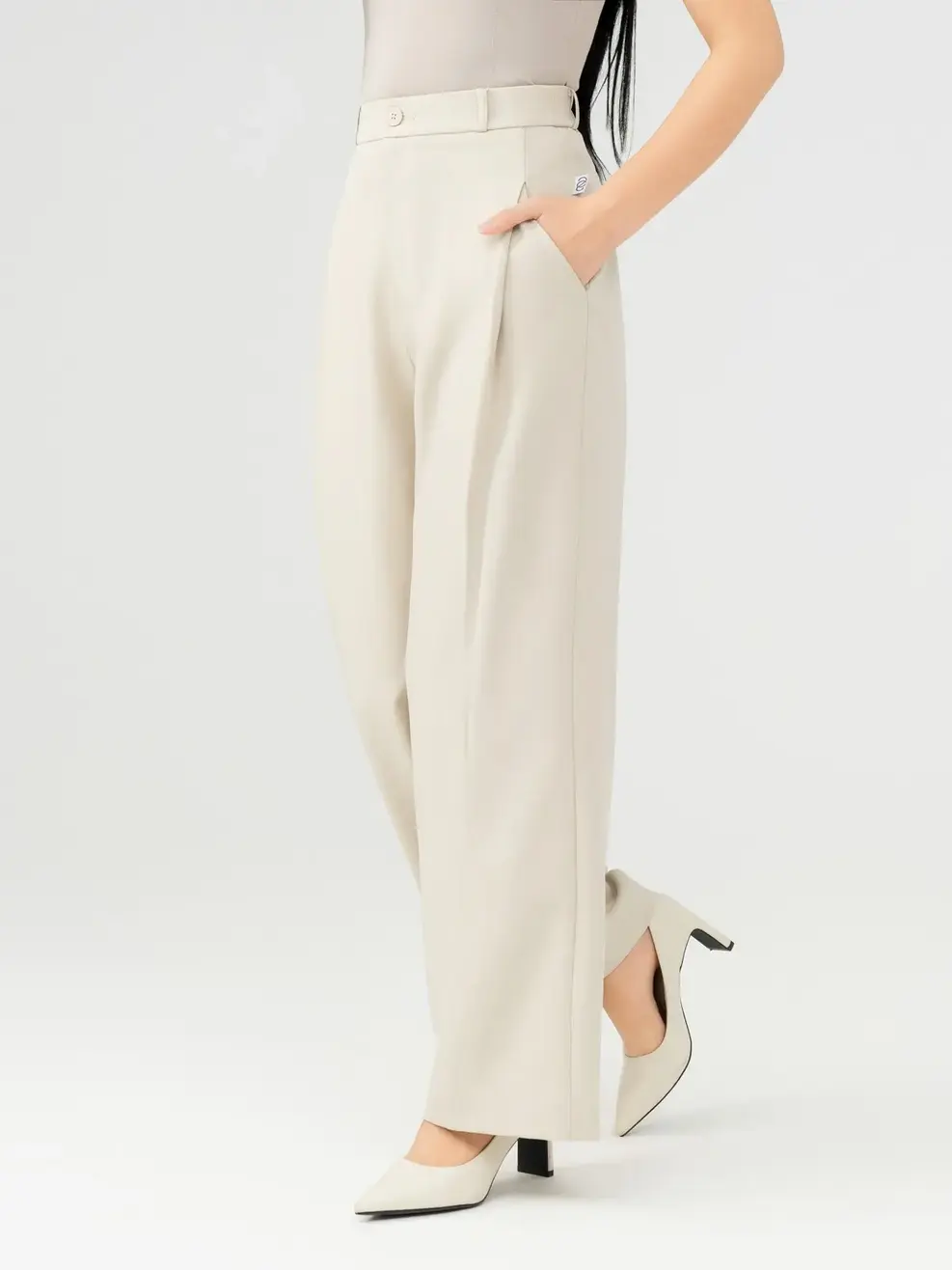 Quần Âu Nữ Suông 1 Ly Dài Chun Sau - Be - S