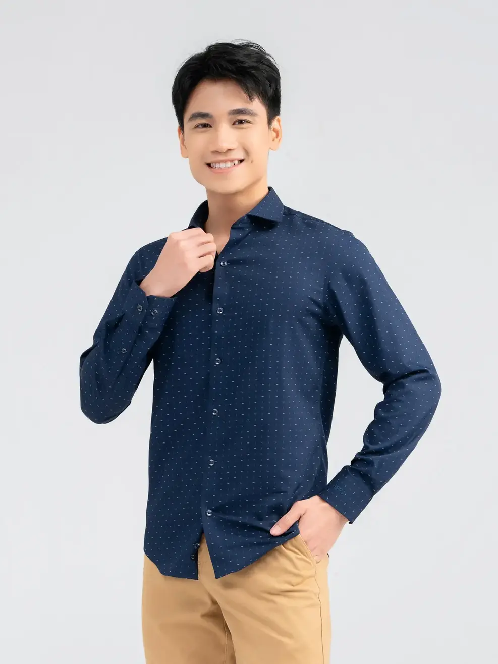 Sơ Mi Dài Tay Nam Họa Tiết Nhí - Xanh than - M