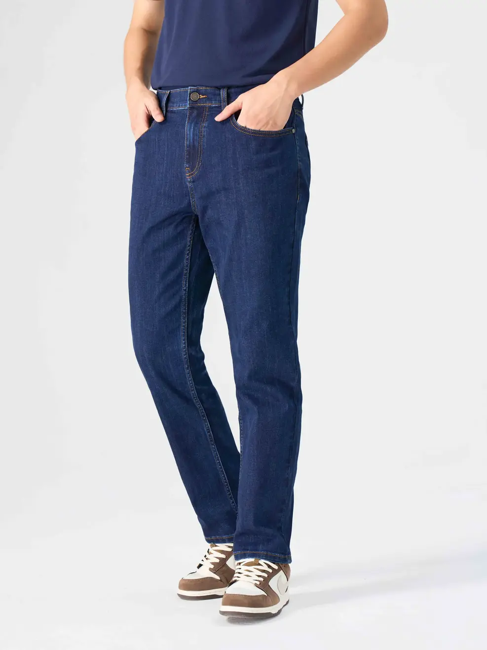 Quần Jeans Nam Regular Scafe Thêu Túi - Xanh đậm - 28