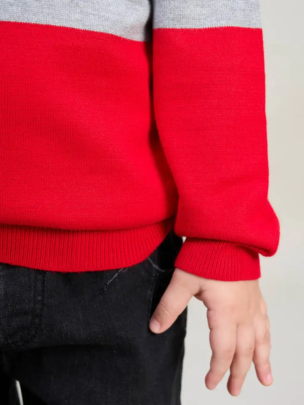 Áo len kid phối ngang - Đỏ phối ghi trắng - 10