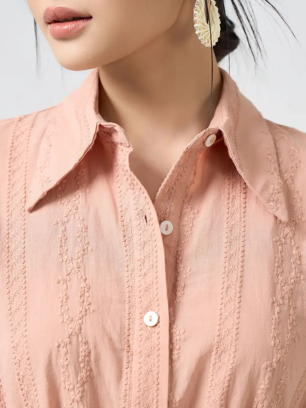 Váy Liền Cổ Đức Đai Eo Xòe Tầng - Hồng 003 - M