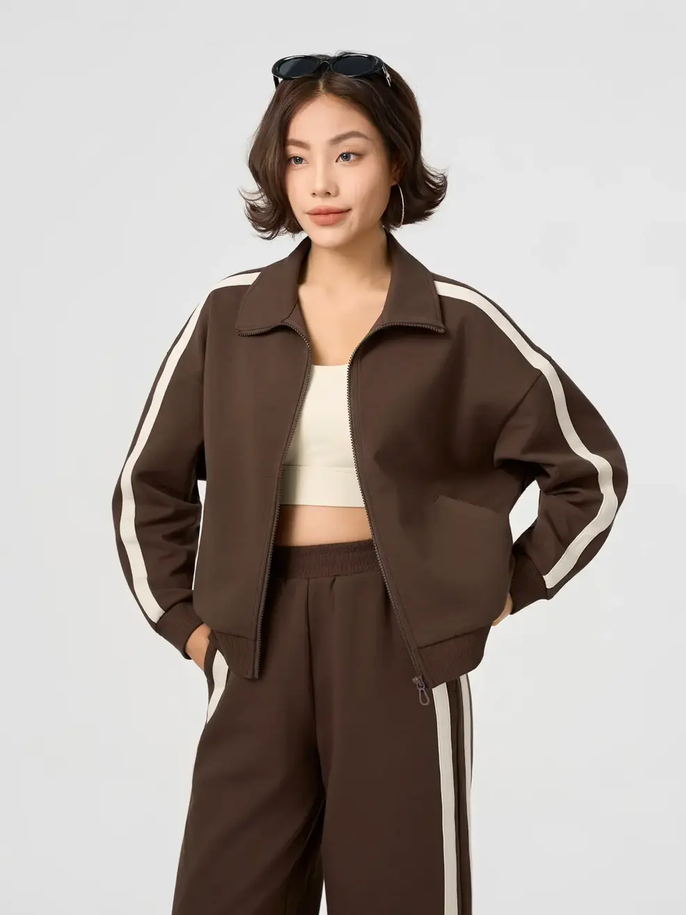 Bộ Đồ Nữ Áo Khoác Phối Màu - NÂU 147 - S