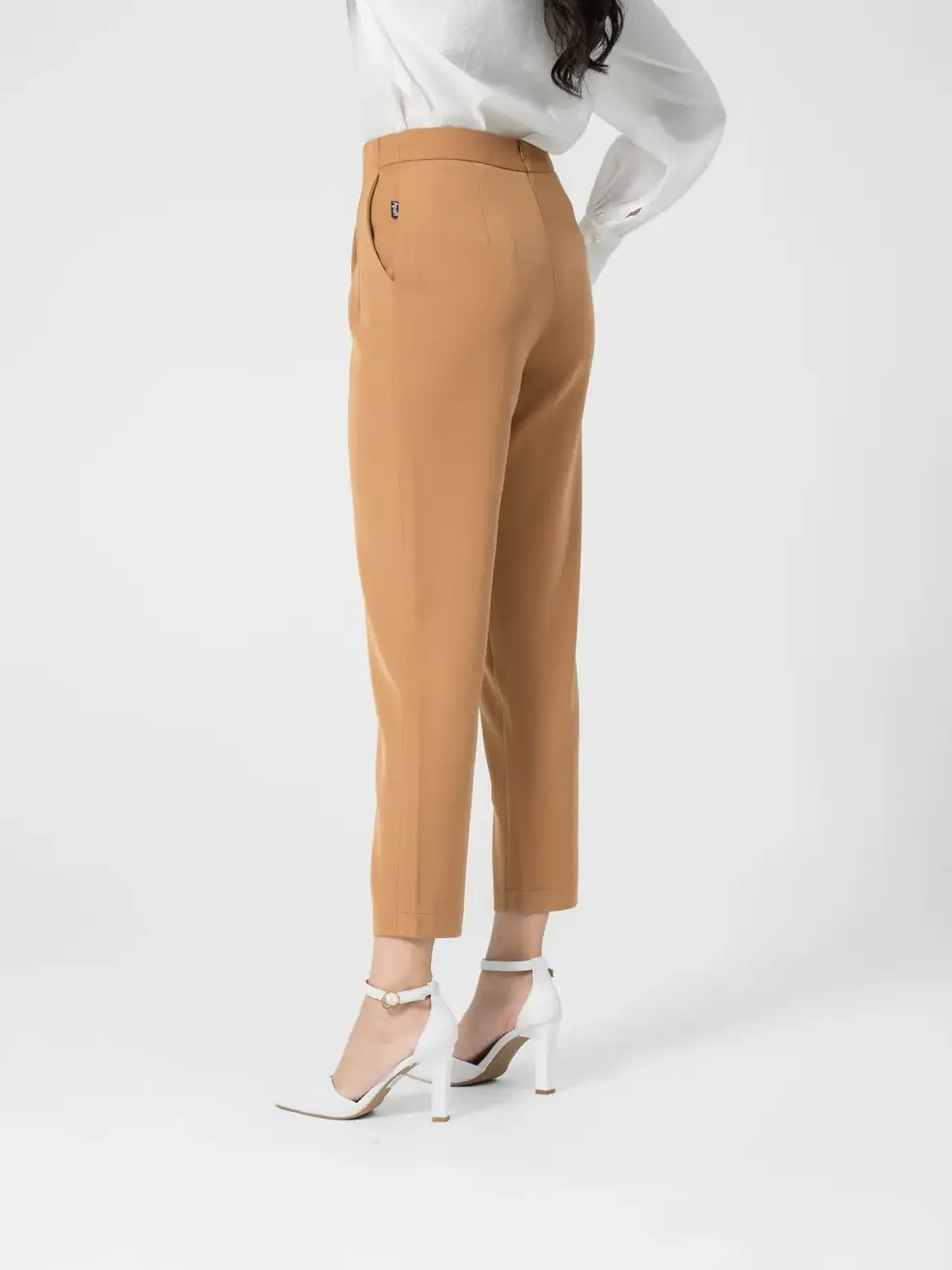 Quần tây nữ baggy cạp cao cúc - Nâu - S