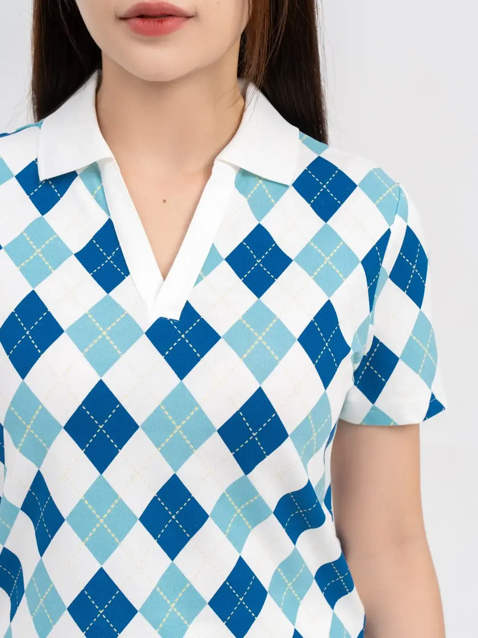 Áo Polo Nữ Mắt Chim In Quả Trám - Xanh đậm - S