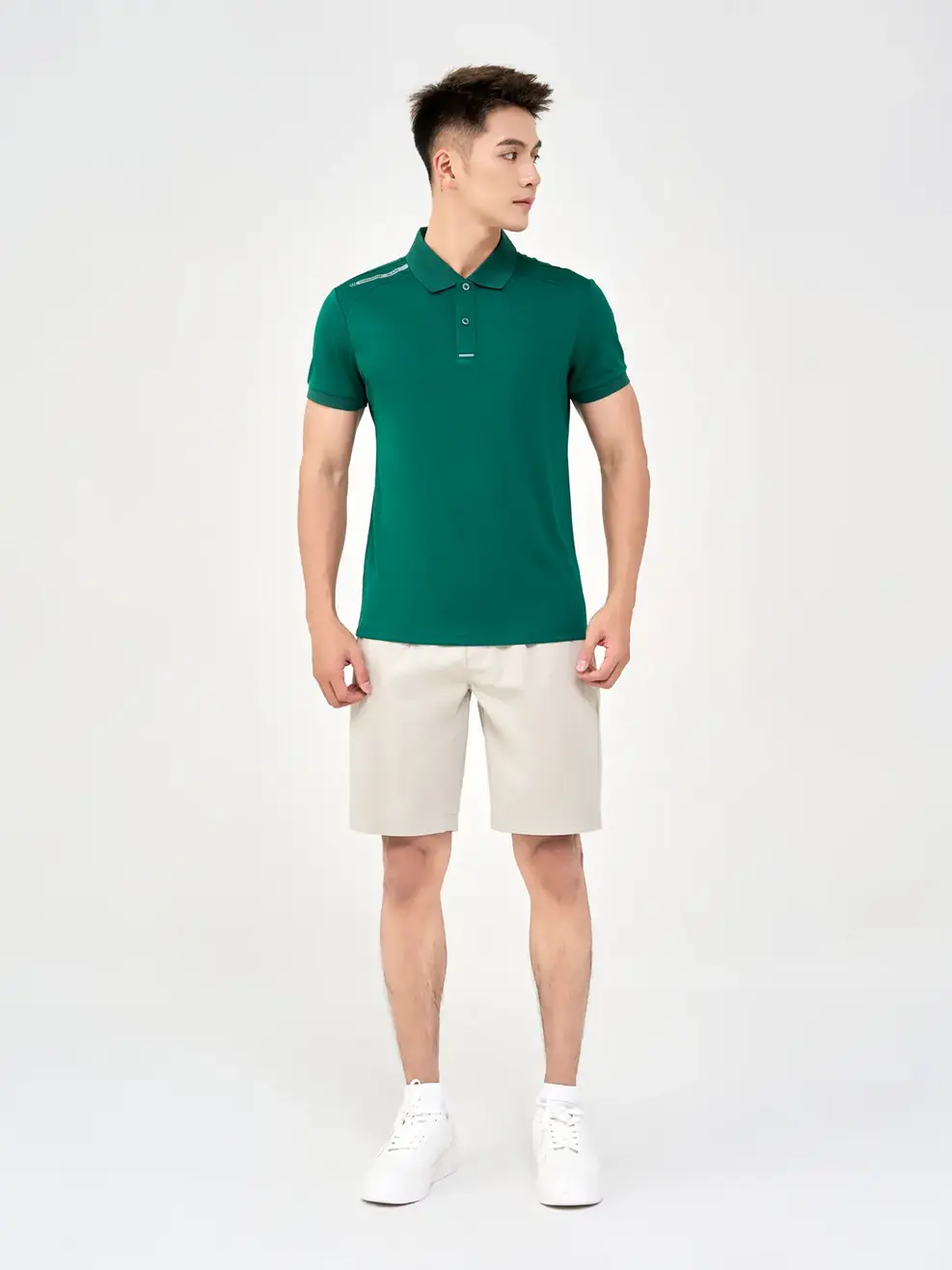 Polo Thể Thao Nam In Vai Phản Quang - Xanh rêu - M