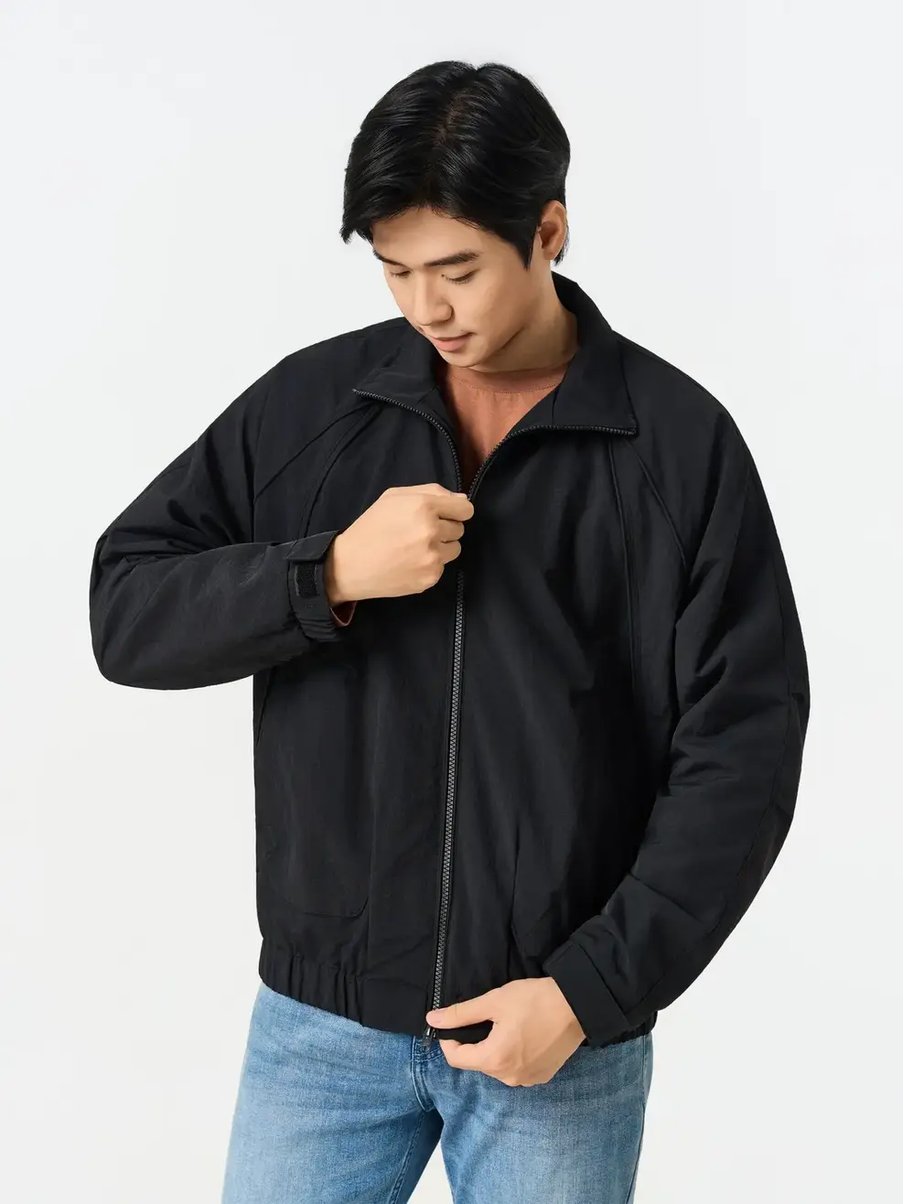 Áo Khoác Gió nam cổ dựng kiểu - ĐEN 002 - M