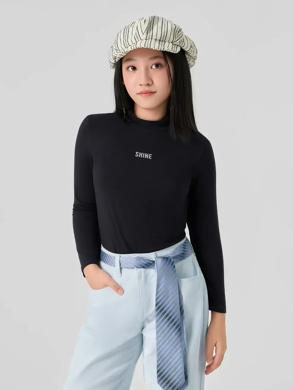 Áo Phông Dài Tay Cao Cổ - Đen 006 - 140