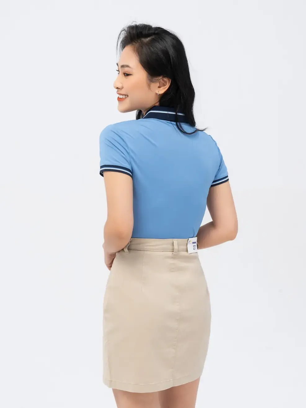 Polo nữ coolmax bo phối màu - Xanh Biển - S
