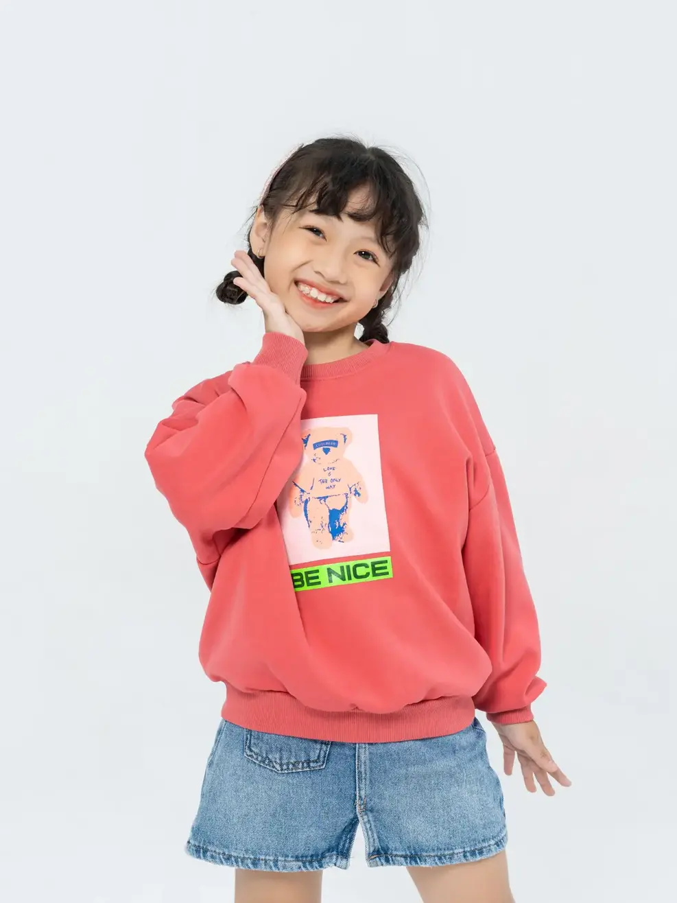 Áo nỉ trẻ em in gấu BE NICE - Hồng cam - 2