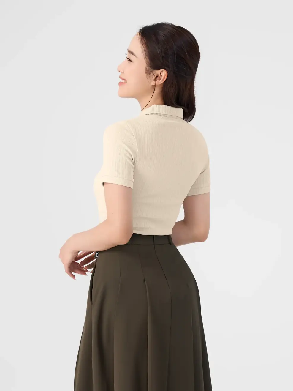 Polo Nữ Thun Rib - Be - S