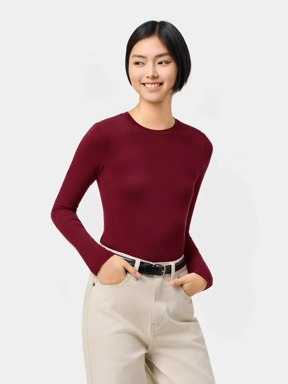 Áo Phông Giữ Nhiệt Nữ Cổ Tròn - Đỏ 025 - S