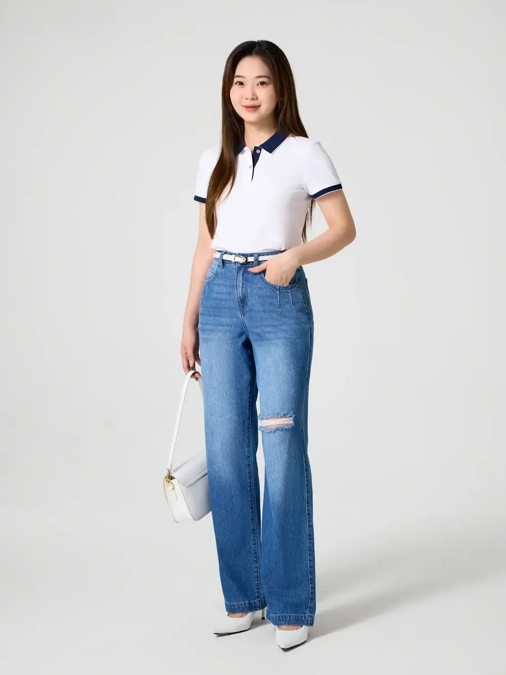 Áo Polo Nữ Cà Phê Phối Nẹp (APN3700) - TRẮNG PHỐI TÍM THAN - 2XL