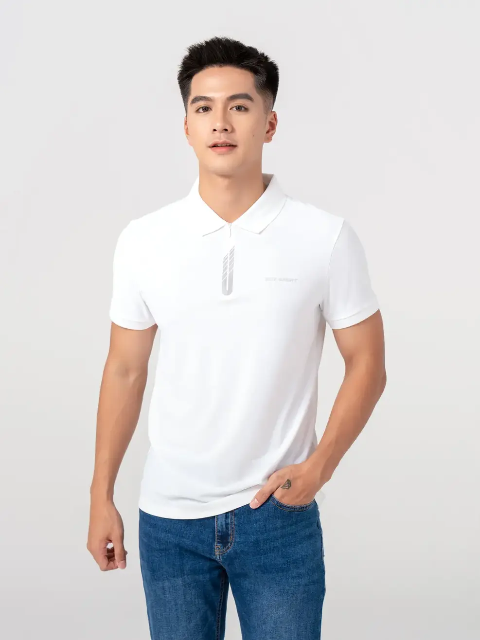 Polo Thể Thao Nam Trụ Khóa In Phản Quang - Trắng - M