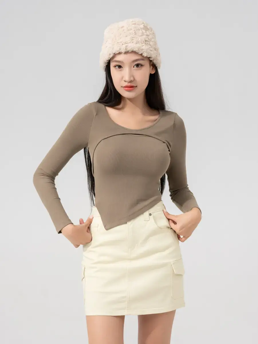 Áo Thu Đông Nữ Vạt Chéo - Nâu - S