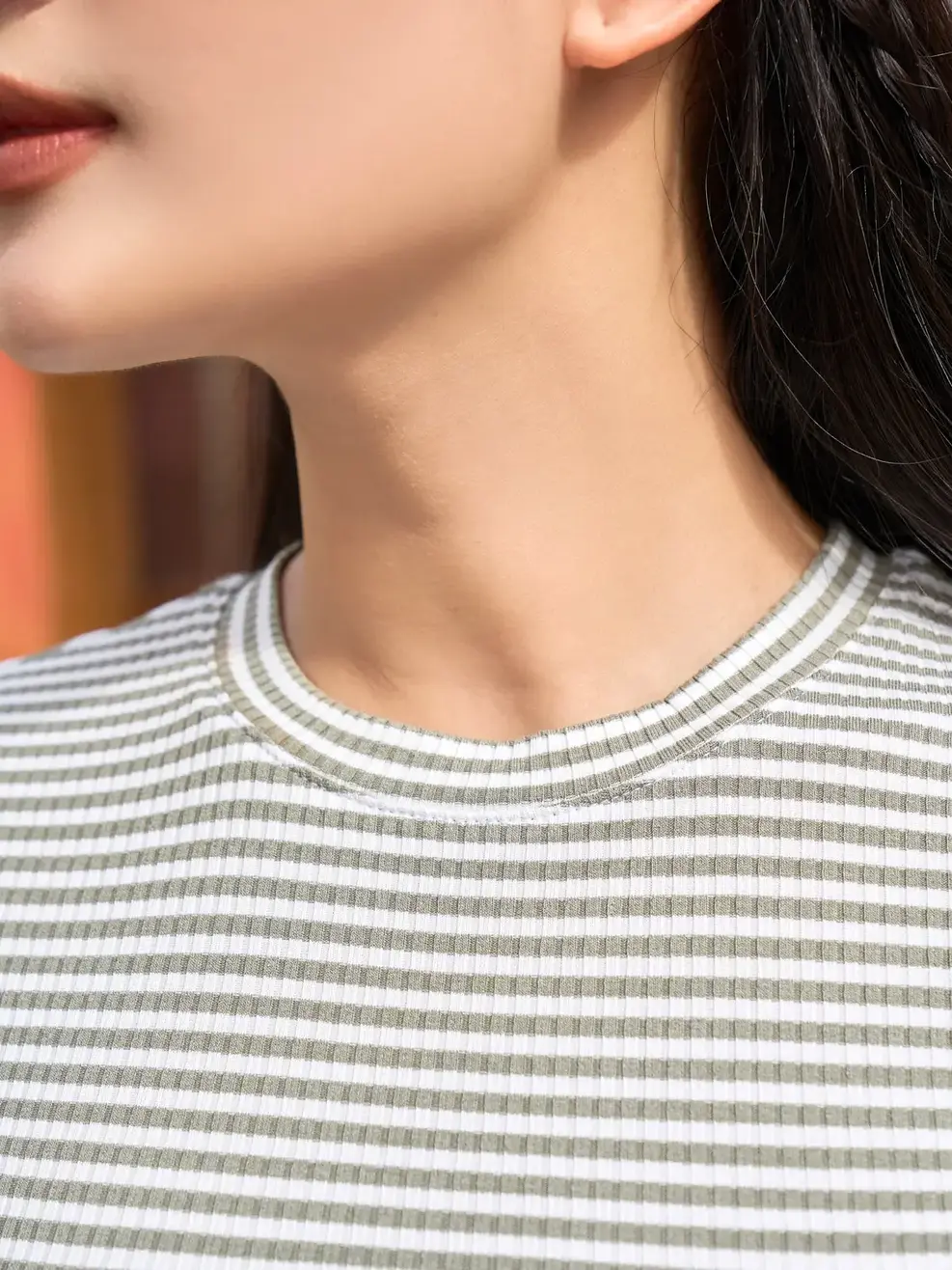 Áo thu đông nữ dáng ôm croptop - Kẻ xanh lục. - S
