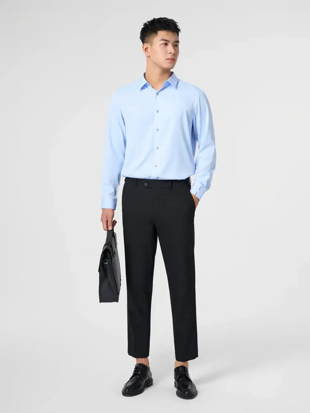 Sơ Mi Dài Tay Nam Nano Thêu Cổ - Xanh nhạt - M