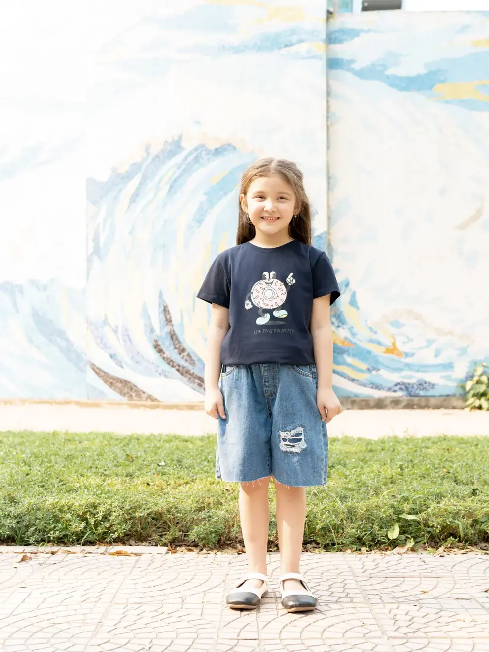 Sooc jeans kid lửng cào rách - Xanh - 10-11