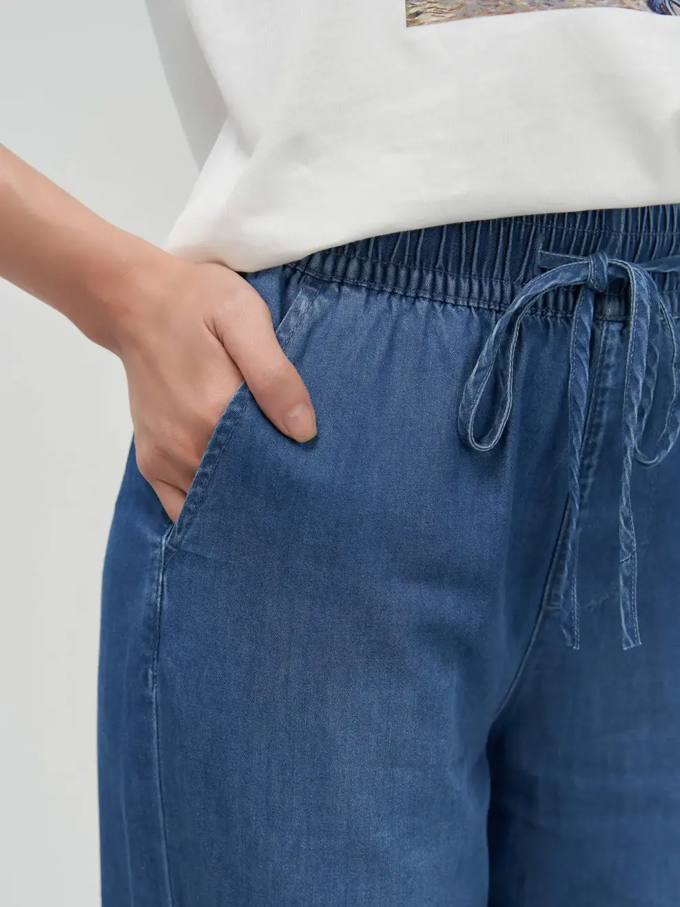 Quần Jean baggy cạp chun - Xanh đậm - 26