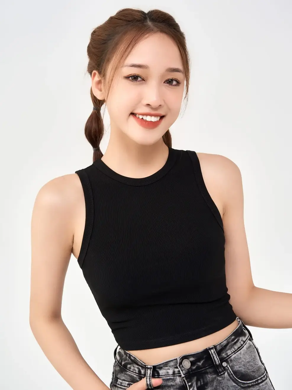 Áo 3 Lỗ Nữ Thun Rip Cơ Bản - ĐEN 1 - S