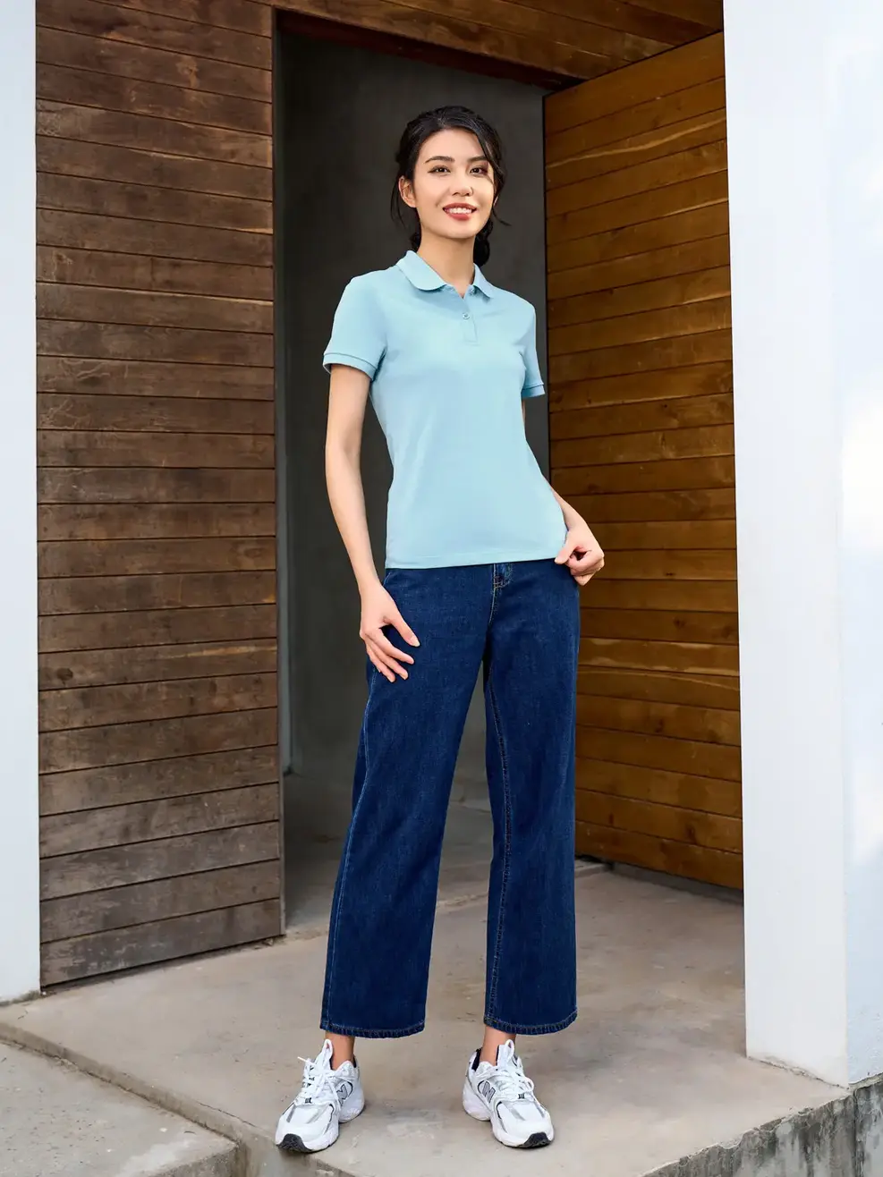 Áo polo nữ mắt chim melange Classic - Xanh Lam - S