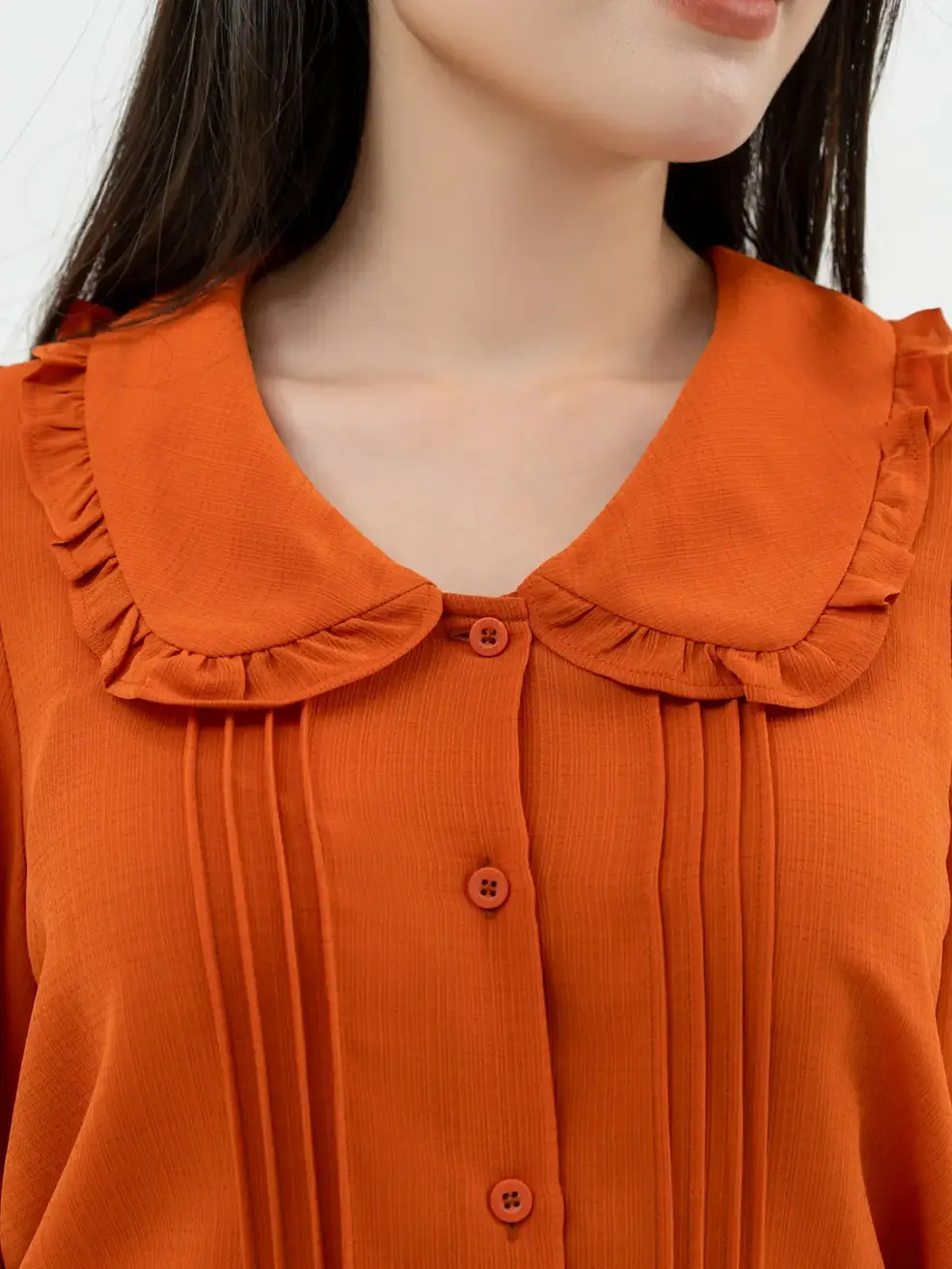 Áo Sơ Mi Tay Dài Nữ Cổ Bèo Dáng Suông  - Cam - S