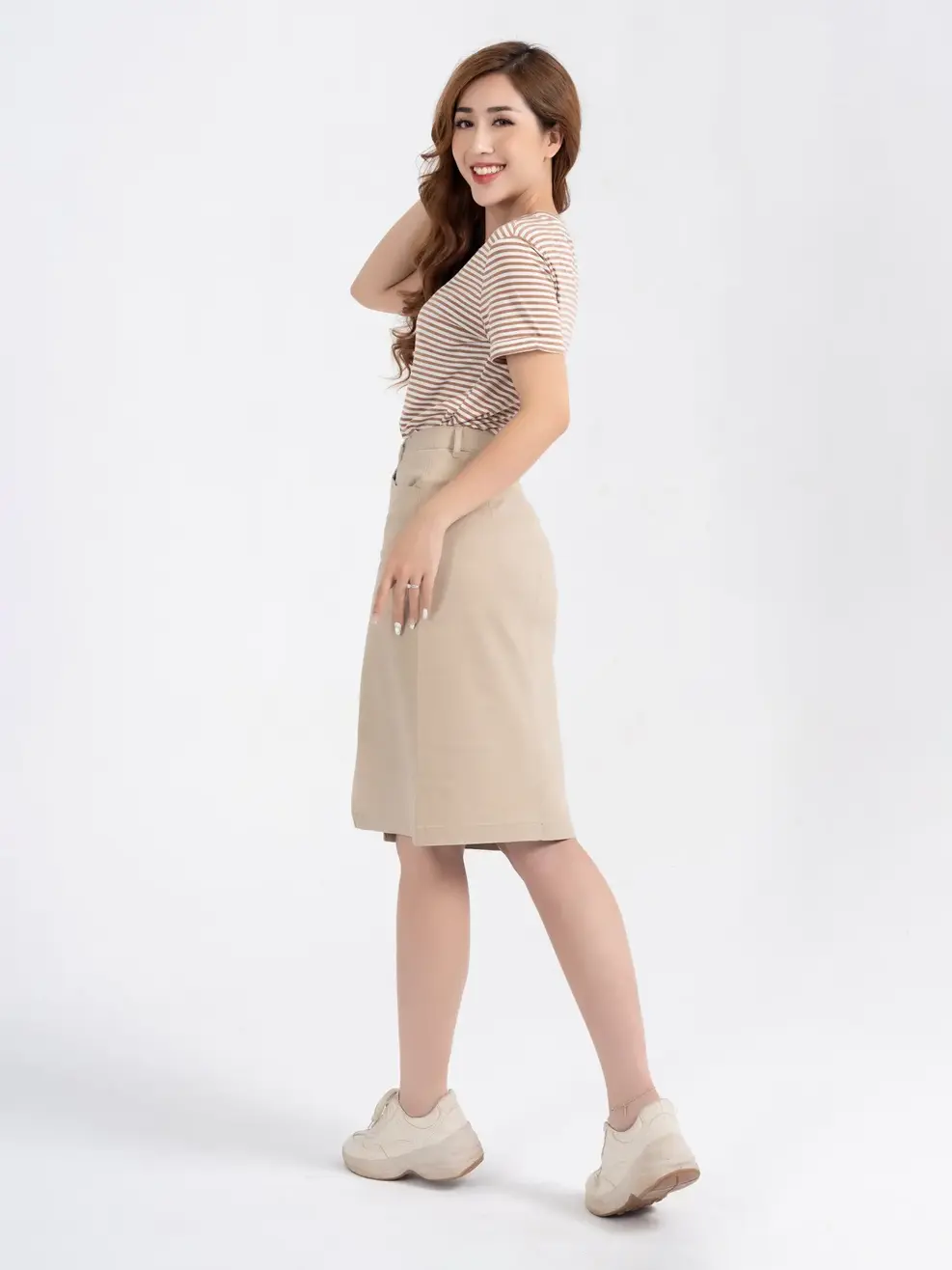 Chân ôm dài khaki xẻ - Be - 25