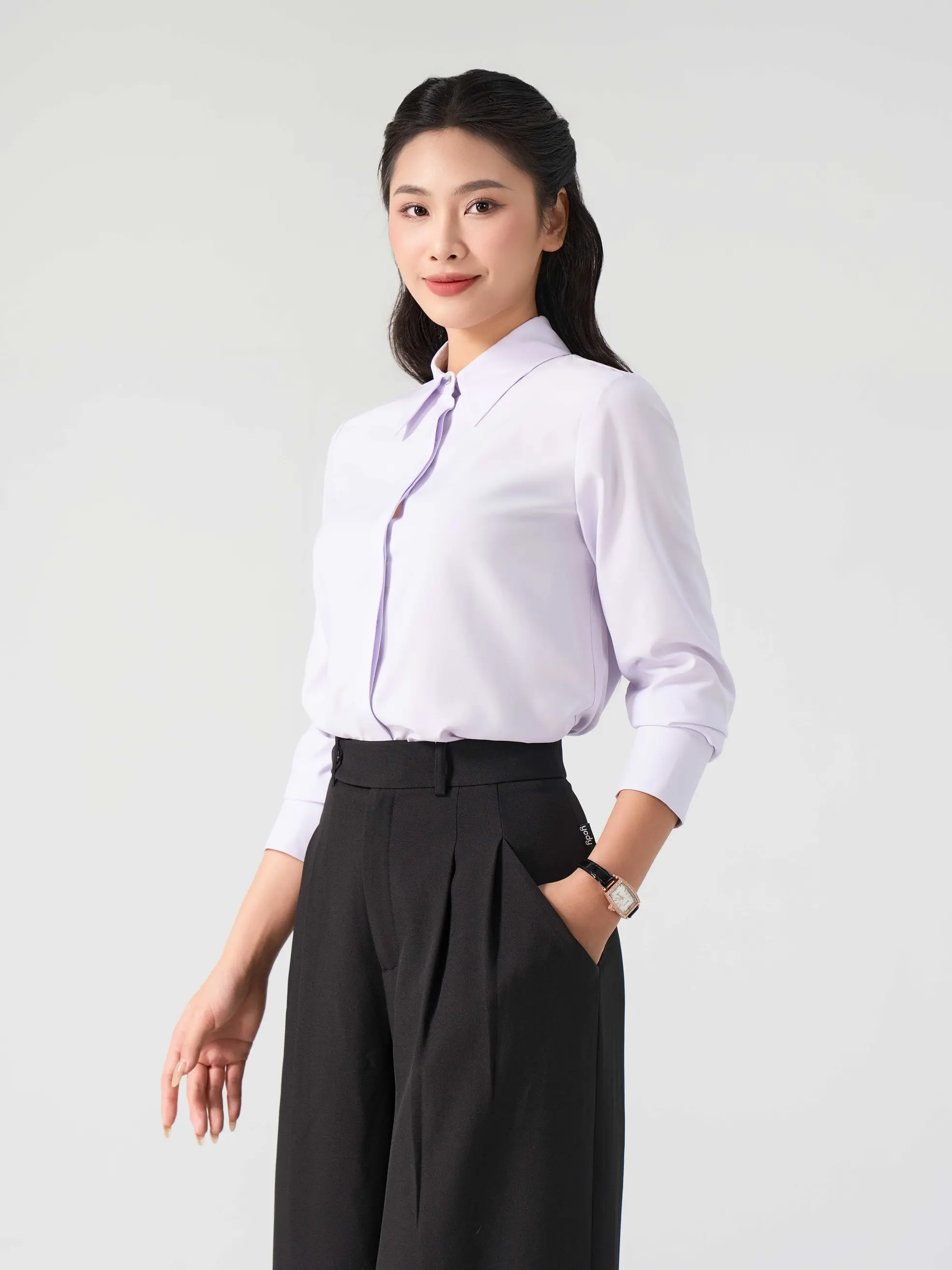 Sơ Mi Dài Tay Nữ Nano Thêu Nẹp