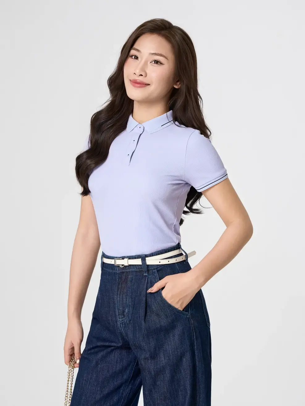 Áo Polo Vải Siêu Co Giãn Bo Cổ Dệt - Màu tím 002 - XS