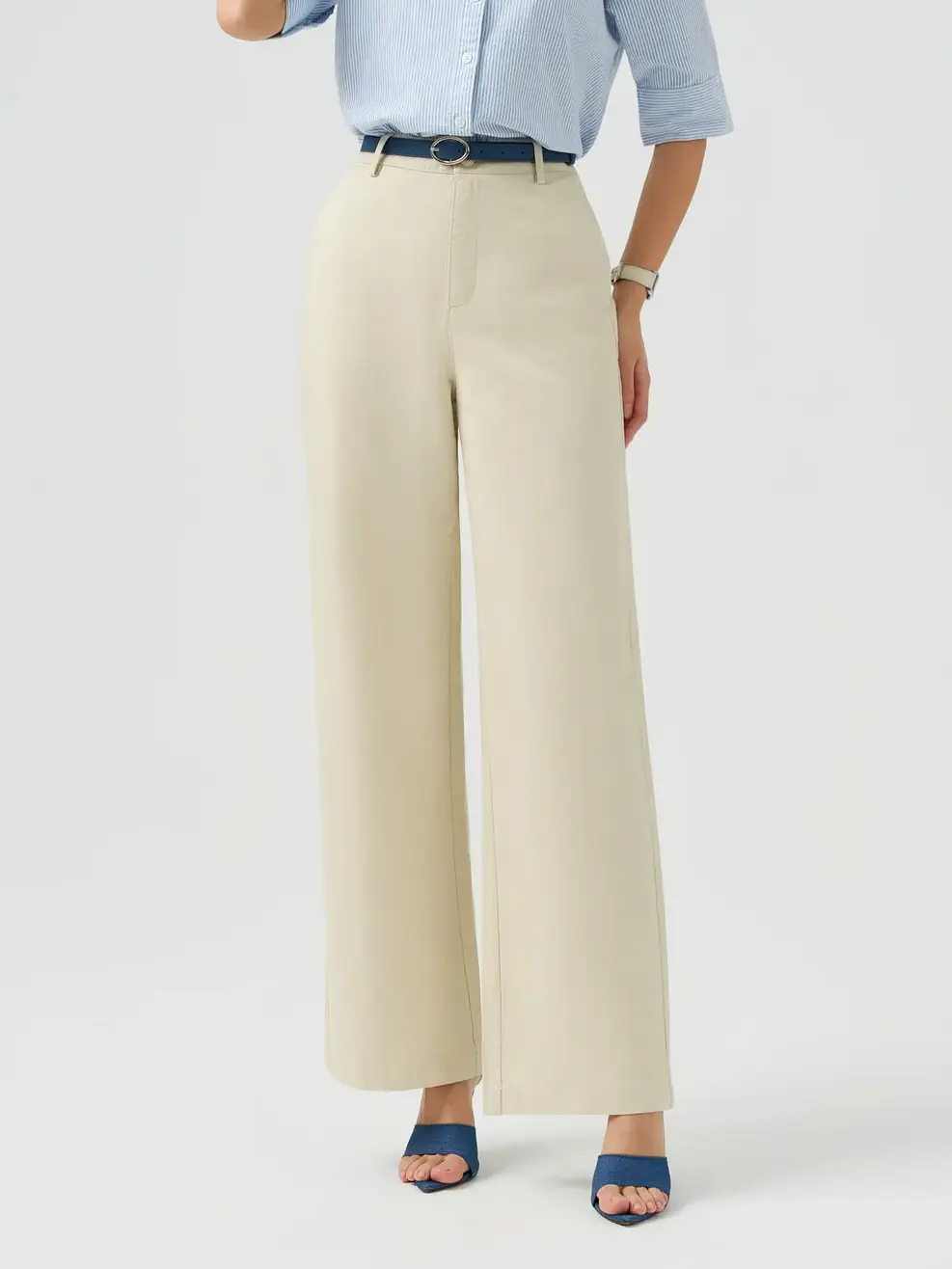 Quần Khaki Dáng Suông Cạp Cao Cơ Bản - Trắng 037 - 26