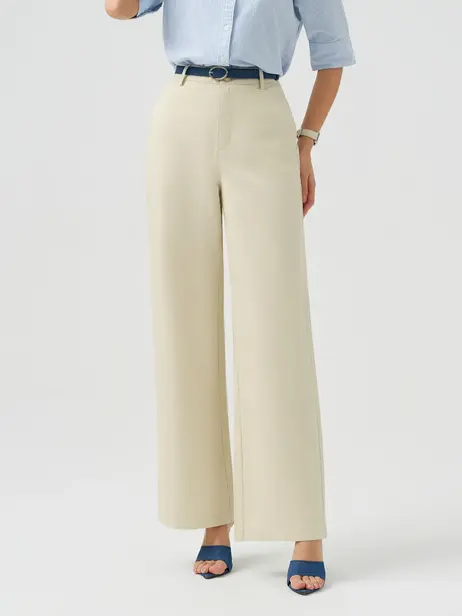 Quần Khaki Dáng Suông Cạp Cao Cơ Bản