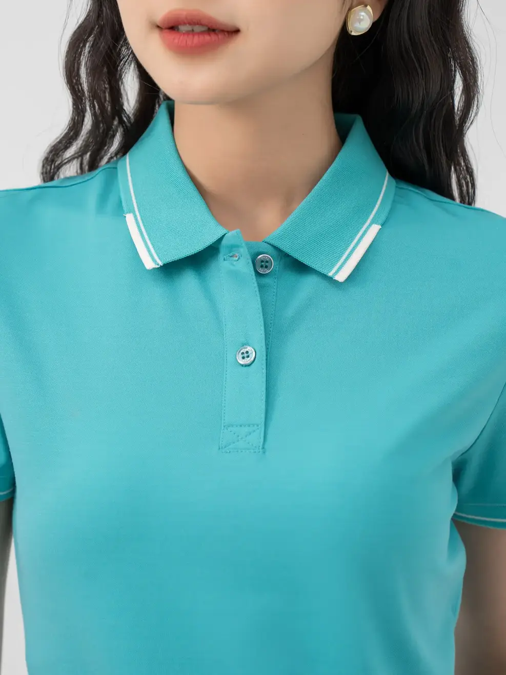 Áo Polo Nữ Siro Rayon bo kẻ - Xanh ngọc - S