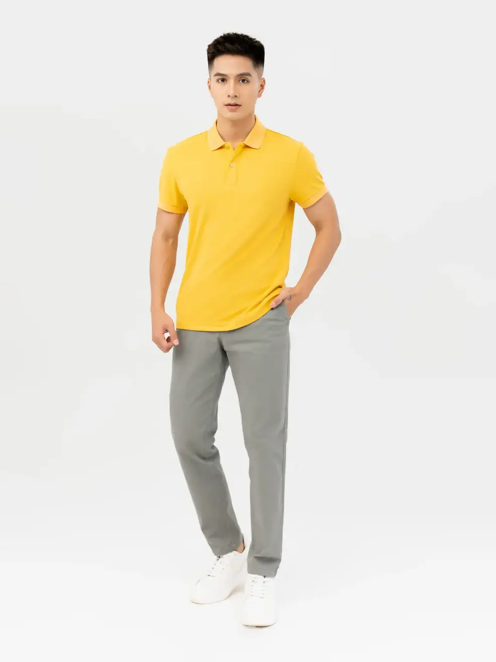 Polo Nam Cafe Dệt Tổ Ong Basic - Vàng - M